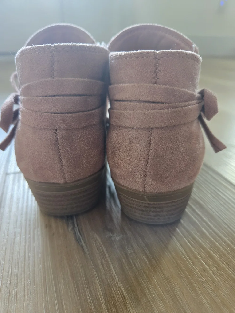 Kids Mauve Suede Ankle Boots with Decorative Side Bow